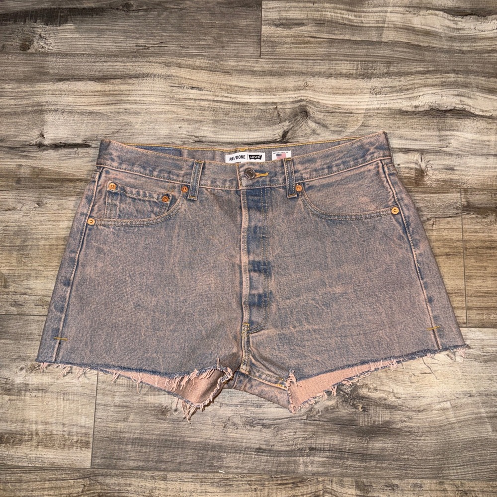 RE/DONE x Levis The Short Womens 29 Pink Blue Denim Cutoff Shorts Raw Hem